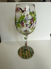Lolita Wine Tasting Love My Wine Hand Painted Glass Green Purple Grapes Bottles picture