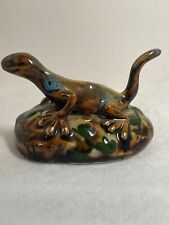 Ceramic Gecko Lizard Figurine Earthtones with Goldtone Highlights 4in picture