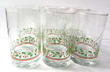 Arbys Christmas Glasses Tumblers Libbey Set of 6 Holly Berry 1984 Vintage picture