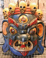 Tibetan Buddhist Mahakala Fierce God Death Shaman Ritual Wooden Mask Wall Decor picture