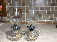 Pair Of 2 Vintage Lamplight Farms Thumb Oil Lamps Clear Glass 12”  Tall picture