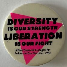 Lesbian Gay Liberation button diversity LGBTQ homosexual cause 1983 Stonewall picture