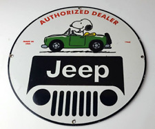 Vintage Jeep Sign - Snoopy Peanuts Sign - 4 WD Vehicles Gas Pump Porcelain Sign picture
