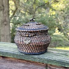 HONEY BEE- THEMED HANDCRAFTED ONE-OF-A-KIND PINE NEEDLE BASKET picture