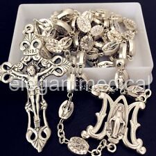 SILVER Italy Catholic Our Lady Of Grace Mary Rosary Cross Crucifix necklace box picture