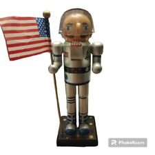 Astronaut Nutcracker Wooden 16 Inch Spaceman Flag NASA Silver picture