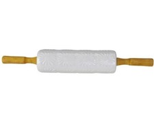 17.5" Rolling Pin ~ White Ceramic ~ Wooden Handles ~ Square Floral Shape Imprint picture