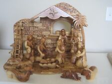 Olive Wood Nativity W/ Music Box Large 13 Piece Plays Silent Night picture