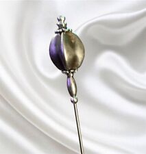 SIMPLE HATPIN with Vintage  GRAY Baroque Bead on Silver Finish Setting - 10 inch picture