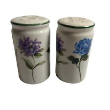 Salt and Pepper Shakers Set Ceramic Multi Color Floral Pattern 3.5” Yellow Blue picture