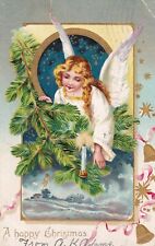 Vintage A Happy Christmas Postcard Early 1906 Young Angel Girl With Wings Candle picture