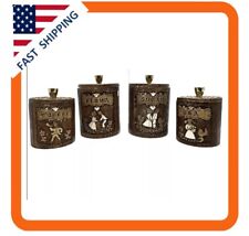 Vtg. Treasure Craft Ceramic  Wood Grain Look Canister Set Of Four With Lids picture