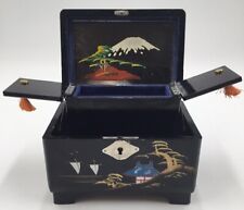 Vintage Black Lacquered Jewelry Box Hand Painted Japan picture
