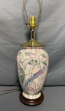 Vintage Chinese Enamel Ceramic Vase Table Lamp Macau Birds Flowers picture