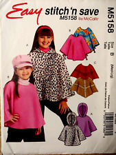 NEW Easy McCall's M5158 Sz Med-Lrg 7-8-10-12 Stitch n Save Girls Poncho Pattern picture