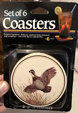 NOS Vintage Set of 6 Bird Fowl Nature Cork Coasters MCM 1980s 3-3/4” picture