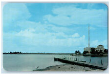 c1950's Municipal Pier Building Green Bridge over Manatee River FL Postcard picture