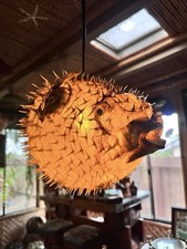 NEW 8”-9” Pufferfish Lamp w/yellow LED Tiki bar Smokin Tikis Oceanic picture