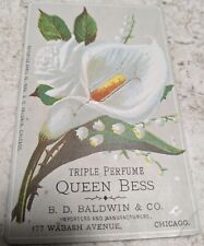  VTG TRADE CARD TRIPLE PERFUME QUEEN BEE  B.D.BALDWIN & CO. WASHBASH AVE CHICAGO picture