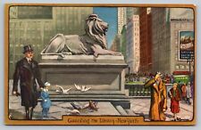UPICK POSTCARD  Guarding The Library  New York Public Library 1945 Marble Statue picture