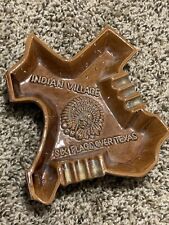 Six Flags over Texas Theme Park Advertising Ashtray Indian Village Vintage Brown picture