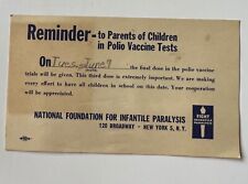 Polio Vaccine Reminder Card National Foundation For Infant Paralysis 1950s VTG picture