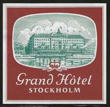 Grand Hotel, Stockholm, Sweden, Hotel Label, Unused, Full Gum, N.H. picture