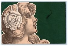1903 Pretty Woman Curly Hair Flowers Fantasy Liege Germany Antique Postcard picture