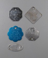 Five Vintage Rabies Vaccine Tags, Various Shapes and Metals picture