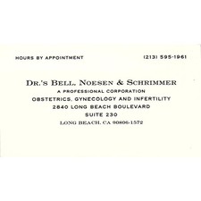 Obstetrics Gynecology and Infertility Bell Schrimmer LBC CA Business Card SF3-B9 picture