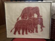 Rare Red Thai Temple Rubbing 18”x 22” Made in Thailand￼ Three Elephants ￼ picture
