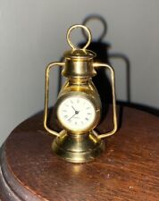 Vintage Miniature Brass Colored Hurricane Lantern Desk Clock Watch Curiosity picture