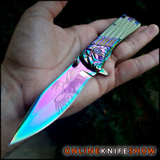 RAINBOW BALD EAGLE Titanium Spring Assisted Open Blade Folding Pocket Knife NEW picture