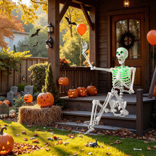5.5 FT Poseable Halloween Skeleton Life-Size Decoration with Built-In Lights Gre picture