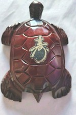 VTG. Chinese Hand Carved Wood Turtle Pair Feng Shui Fu Shou Fortune Longevity picture