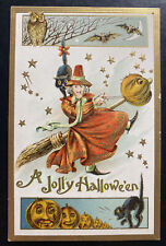 Mint USA Picture Postcard Halloween Greetings Witch And Cats picture