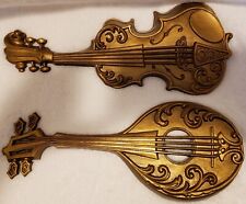 Vintage 1975 Sexton Retro Metal Gold Violin & Mandolin Instrument Wall Hangings  picture
