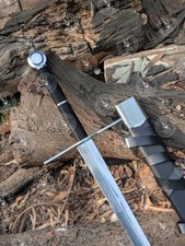 Handmade Medieval Sword 44" Steel Blade Leather Scabbard Historical Display picture