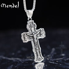 MENDEL Mens Russian Orthodox Crucifix Cross Pendant Necklace Stainless Steel Men picture