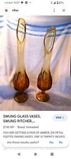 Pair Of Vtg L E Smith 6 Pedestal Slung Glass Vase- Pair picture