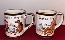 Vtg PAIR Coffee Break Novelty Coffee Mugs Cowboy Horse Hound Dog Set picture