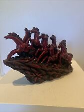 Beautiful Red Cast Resin Carved Stampede 9 Horses 13” Long 8” Tall  picture