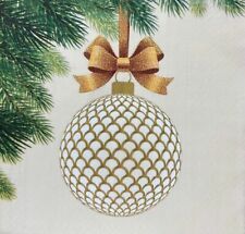TWO Individual Paper Luncheon Decoupage Napkins CHRISTMAS TREE GOLDEN BAUBLE New picture