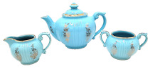 Vintage 3pc Tea Set Turquoise 22kt Handpainted Floral Design Pearl China Co picture