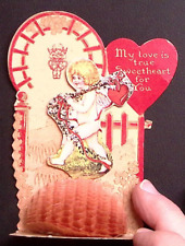 c1910 VALENTINE 3-D FOLD OUT VICTORIAN CUPID HEARTS FLOWERS DIE CUT GERMAN Z534 picture