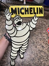 MICHELIN MAN PORCELAIN SIGN STEEL CAR GAS OIL TIRES RUBBER ROAD PUMP LUBESTER picture