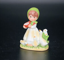 Napcoware Girl Feeding Ducks Hand Painted Porcelain Figurine 3” Tall D-10 picture