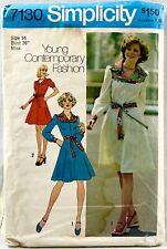 1975 Simplicity Sewing Pattern 7130 Womens Dress 2 Sleeves 2 Lengths Sz 14 15135 picture