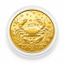 24K Gold Celestial Zodiac Cancer Embossed Double View Coin Sheet 10mg 50mm picture