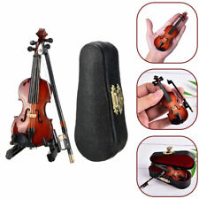 Mini Violin Wooden Model Miniature Musical Instrument Holder With Support + Case picture